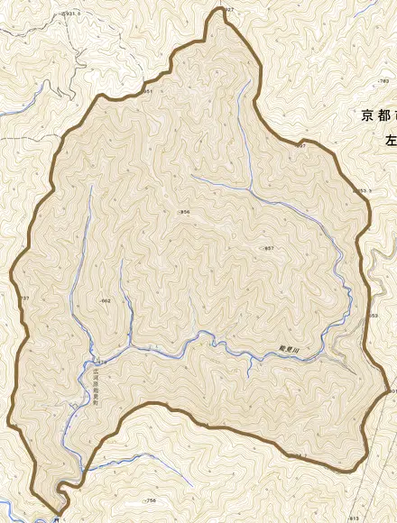 広河原能見町とその周辺の地図。町の範囲を重ねている