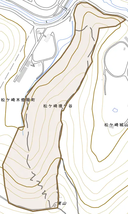 松ケ崎境ケ谷とその周辺の地図。町の範囲を重ねている