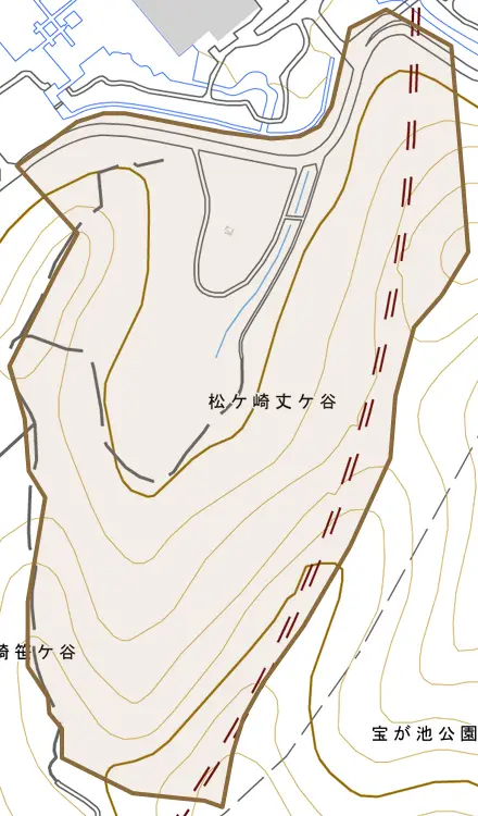 松ケ崎丈ケ谷とその周辺の地図。町の範囲を重ねている