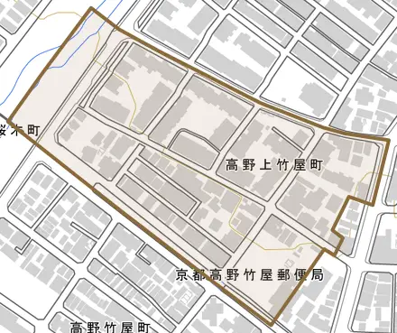 高野上竹屋町とその周辺の地図。町の範囲を重ねている