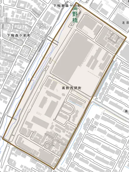 高野西開町とその周辺の地図。町の範囲を重ねている