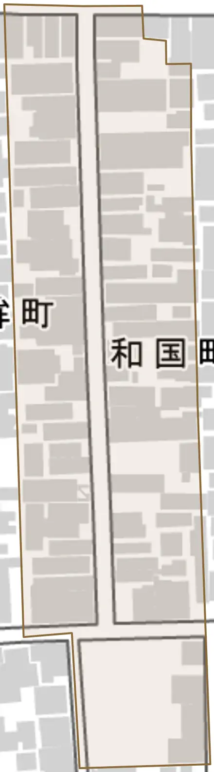 和国町とその周辺の地図。町の範囲を重ねている
