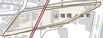 山端橋ノ本町とその周辺の地図。町の範囲を重ねている