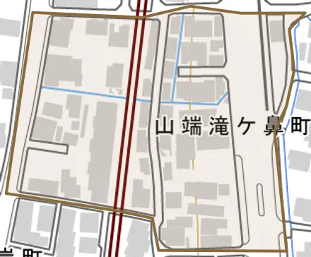 山端滝ケ鼻町とその周辺の地図。町の範囲を重ねている