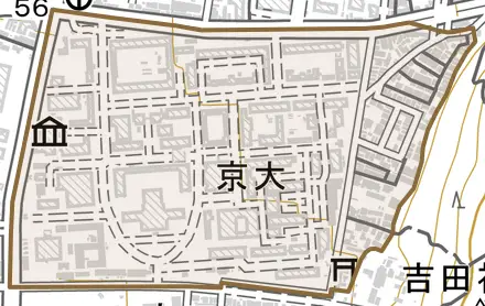 吉田本町とその周辺の地図。町の範囲を重ねている