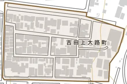 吉田上大路町とその周辺の地図。町の範囲を重ねている