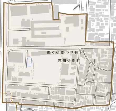 吉田近衛町とその周辺の地図。町の範囲を重ねている