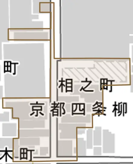 相之町とその周辺の地図。町の範囲を重ねている