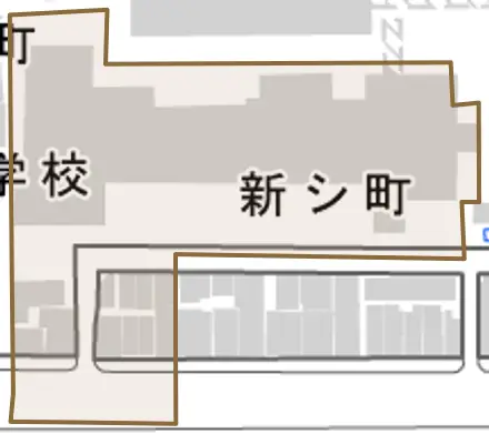 新シ町とその周辺の地図。町の範囲を重ねている