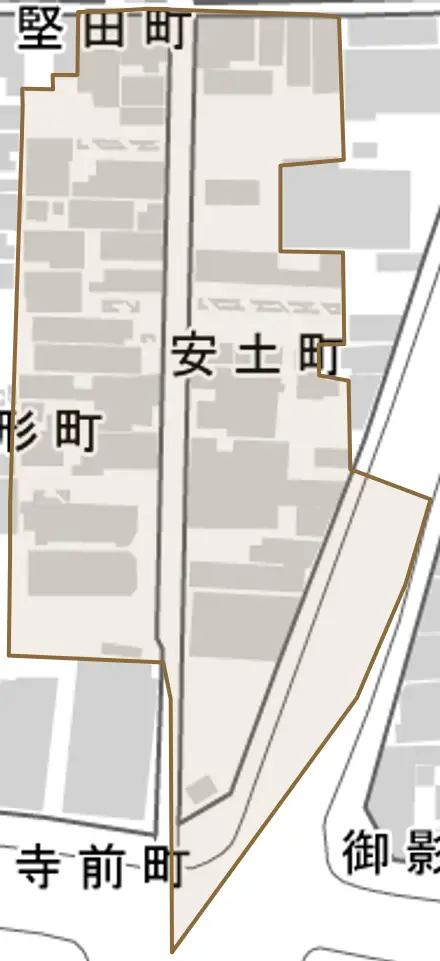 安土町とその周辺の地図。町の範囲を重ねている