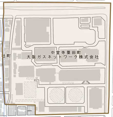 中堂寺粟田町とその周辺の地図。町の範囲を重ねている