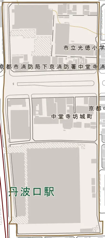 中堂寺坊城町とその周辺の地図。町の範囲を重ねている
