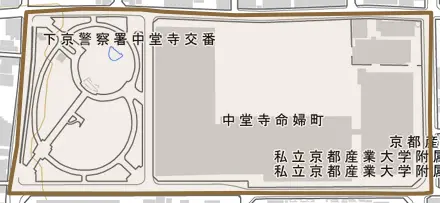 中堂寺命婦町とその周辺の地図。町の範囲を重ねている