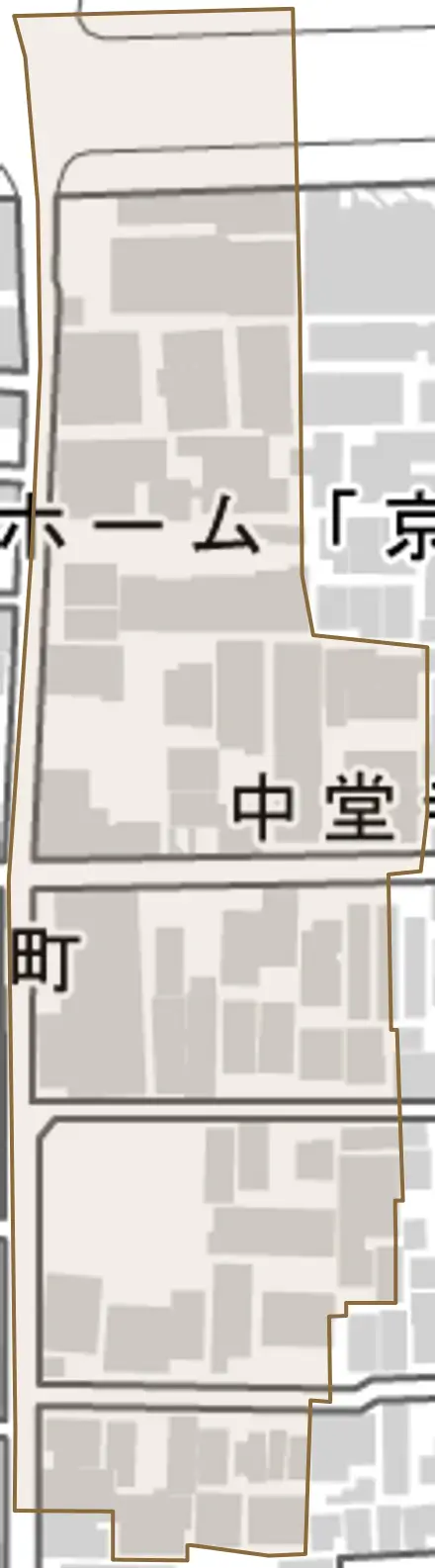 中堂寺藪ノ内町とその周辺の地図。町の範囲を重ねている