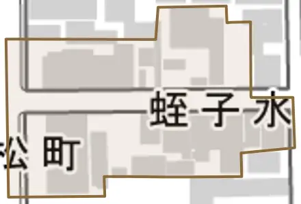 蛭子水町とその周辺の地図。町の範囲を重ねている