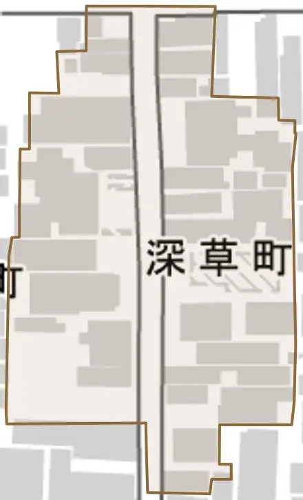 深草町とその周辺の地図。町の範囲を重ねている