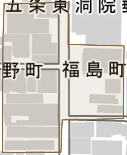 福島町とその周辺の地図。町の範囲を重ねている