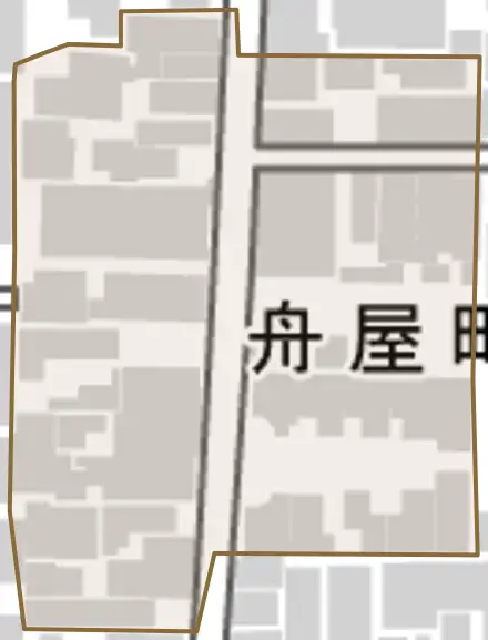 舟屋町とその周辺の地図。町の範囲を重ねている