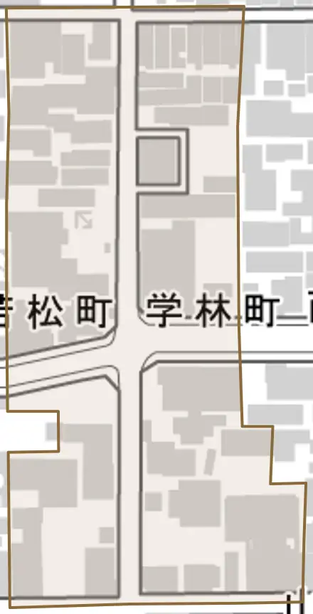 学林町とその周辺の地図。町の範囲を重ねている
