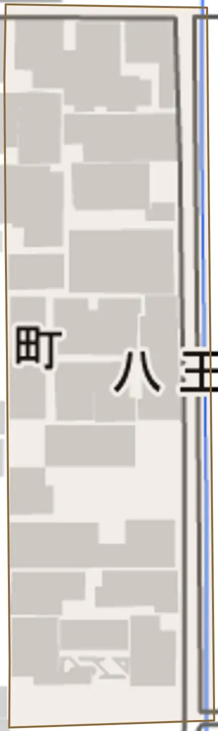 八王子町とその周辺の地図。町の範囲を重ねている