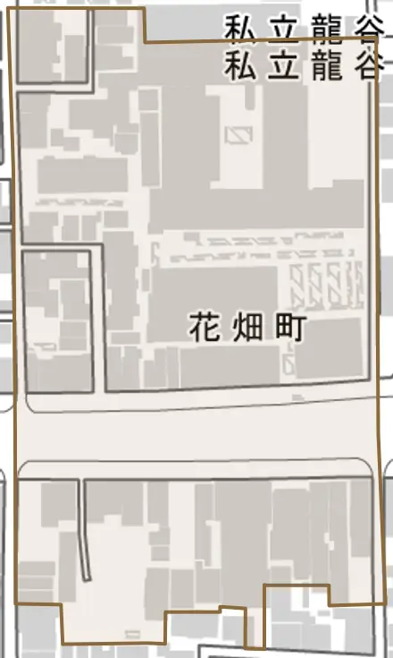 花畑町とその周辺の地図。町の範囲を重ねている