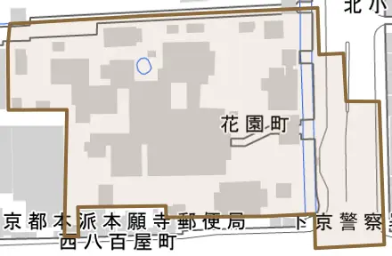 花園町とその周辺の地図。町の範囲を重ねている