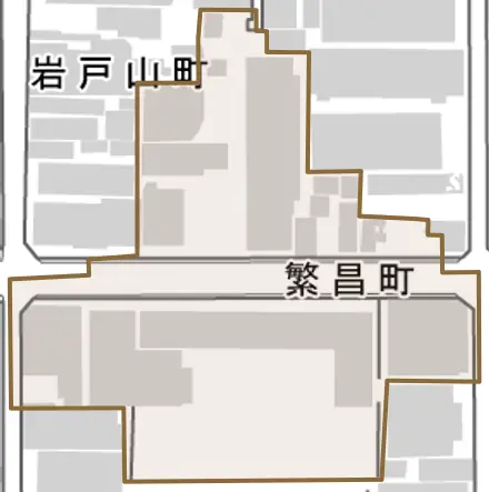 繁昌町とその周辺の地図。町の範囲を重ねている