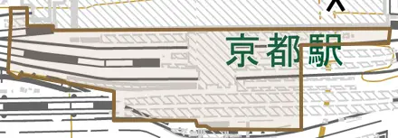 東塩小路釜殿町とその周辺の地図。町の範囲を重ねている