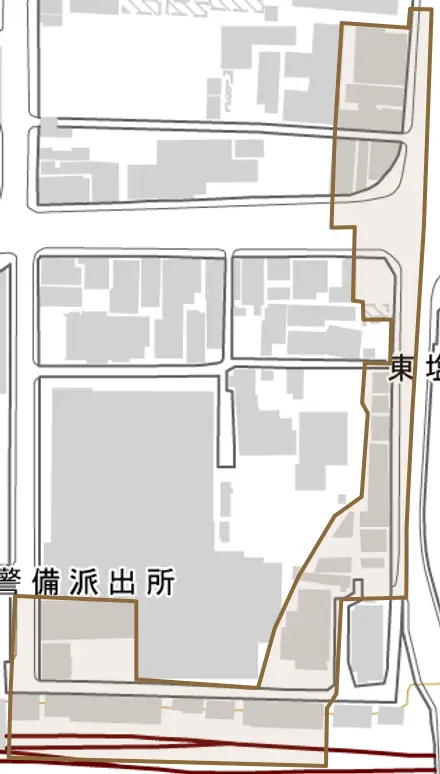 東塩小路向畑町とその周辺の地図。町の範囲を重ねている