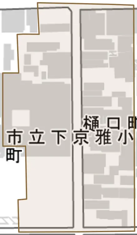 樋口町とその周辺の地図。町の範囲を重ねている
