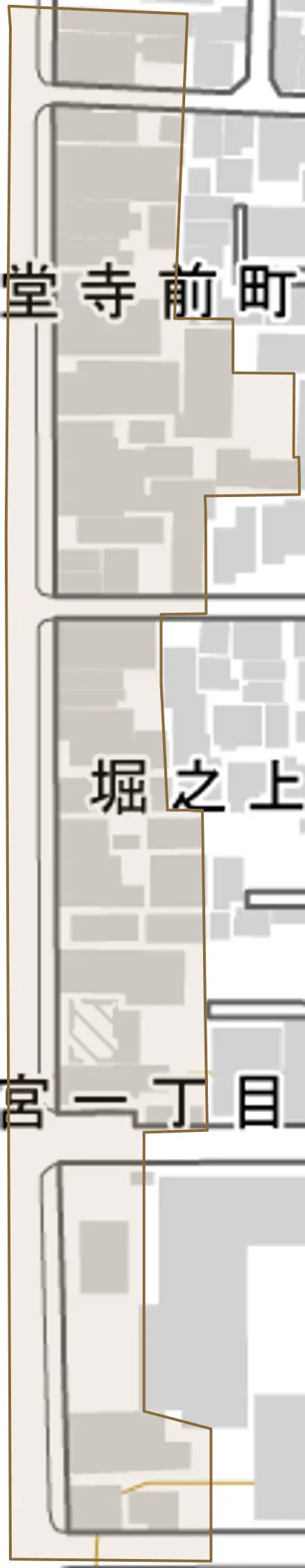 堀之上町とその周辺の地図。町の範囲を重ねている