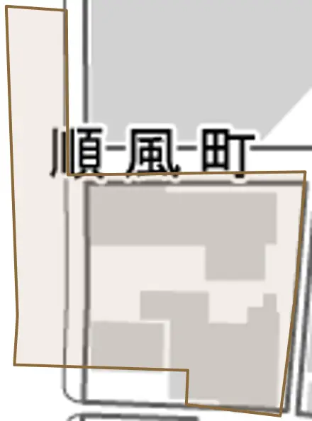 順風町とその周辺の地図。町の範囲を重ねている
