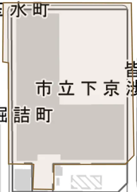 皆山町とその周辺の地図。町の範囲を重ねている