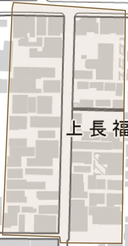 上長福寺町とその周辺の地図。町の範囲を重ねている