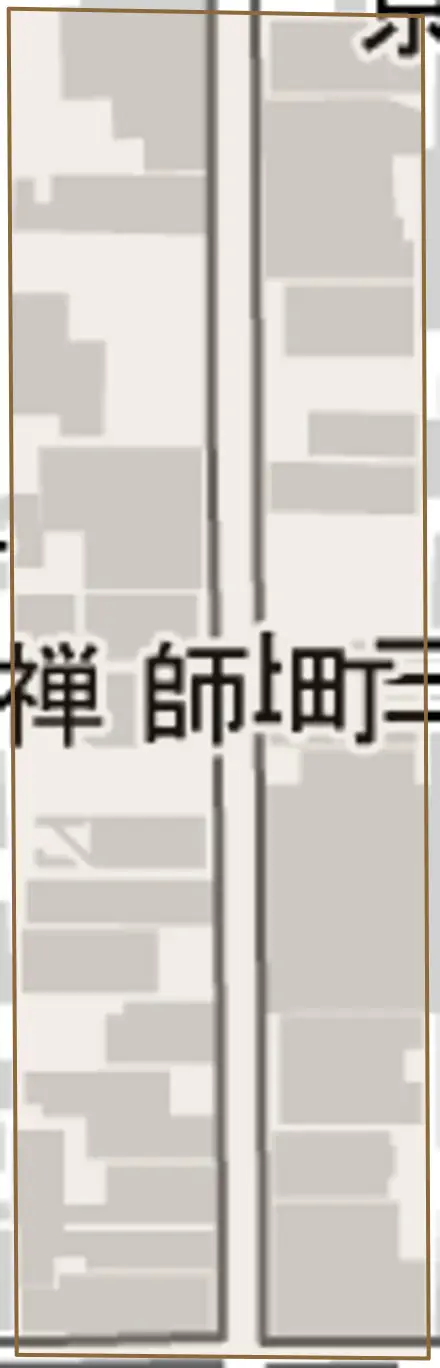 上三之宮町とその周辺の地図。町の範囲を重ねている