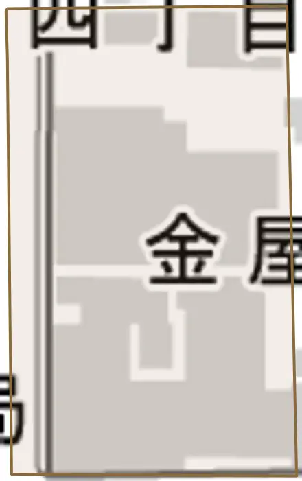 金屋町とその周辺の地図。町の範囲を重ねている