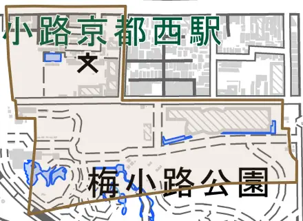 観喜寺町とその周辺の地図。町の範囲を重ねている