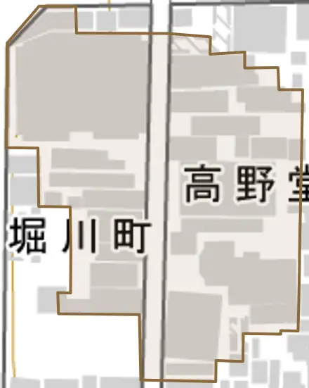 高野堂町とその周辺の地図。町の範囲を重ねている