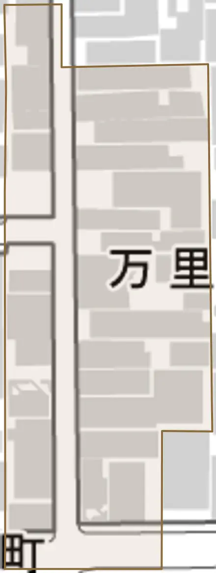 万里小路町とその周辺の地図。町の範囲を重ねている