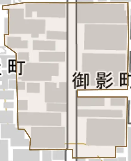 御影町とその周辺の地図。町の範囲を重ねている