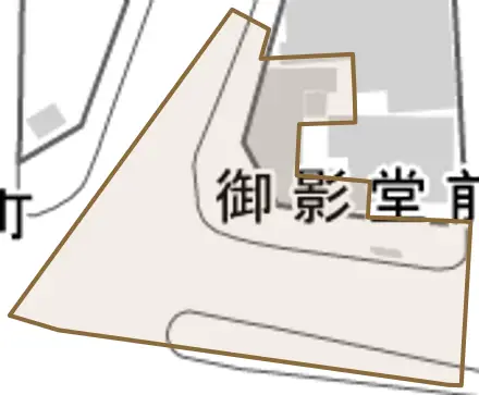 御影堂前町とその周辺の地図。町の範囲を重ねている