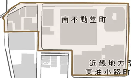 南不動堂町とその周辺の地図。町の範囲を重ねている