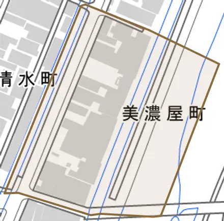 美濃屋町とその周辺の地図。町の範囲を重ねている
