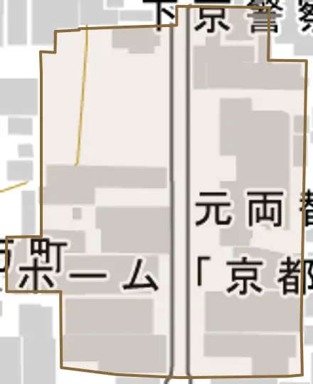 元両替町とその周辺の地図。町の範囲を重ねている