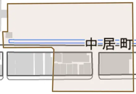 中居町とその周辺の地図。町の範囲を重ねている