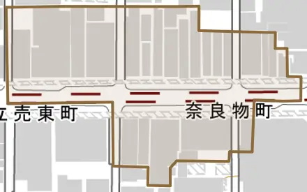 奈良物町とその周辺の地図。町の範囲を重ねている