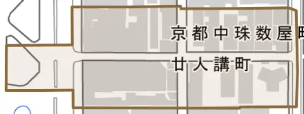廿人講町とその周辺の地図。町の範囲を重ねている