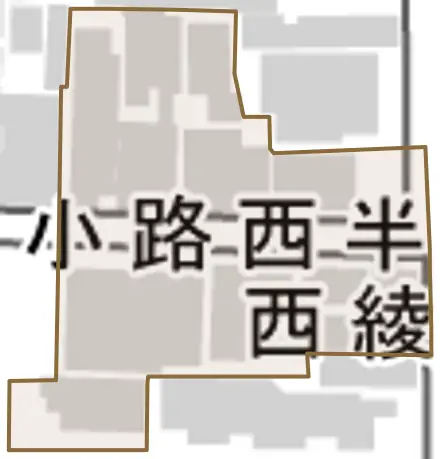 西綾小路東半町とその周辺の地図。町の範囲を重ねている