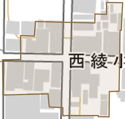 西綾小路西半町とその周辺の地図。町の範囲を重ねている
