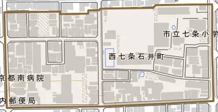 西七条石井町とその周辺の地図。町の範囲を重ねている